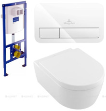 Унитаз подвесной с инсталляцией и клавишей Villeroy & Boch Avento белый 00307743