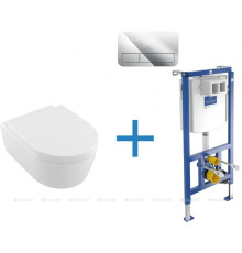 Унитаз подвесной с инсталляцией и клавишей Villeroy & Boch Avento хром 00259031