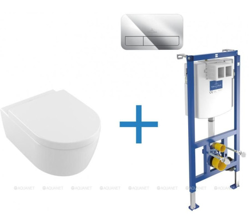 Унитаз подвесной с инсталляцией и клавишей Villeroy & Boch Avento хром 00259031