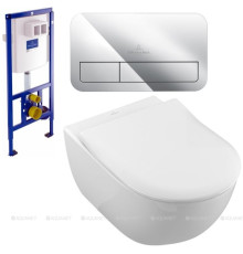 Унитаз подвесной Villeroy & Boch Subway 2.0 с сиденьем, инсталляцией и клавишей хром 5614R201/92246100/92249061
