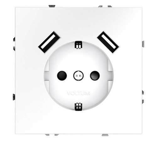 Розетка с заземлением и со шторкой и 2хUSB type A, без рамки Voltum S70 VLS040402
