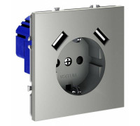 Розетка с заземлением и со шторкой и 2хUSB type A, без рамки Voltum S70 VLS040405