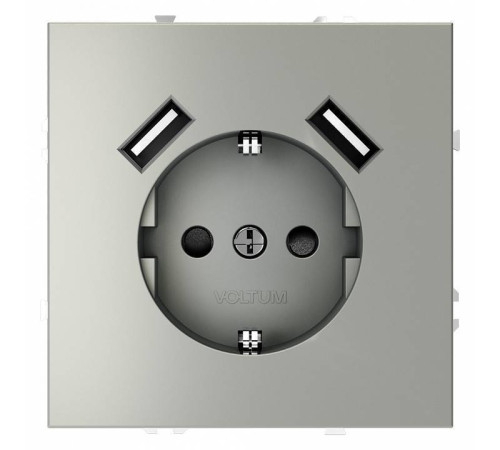 Розетка с заземлением и со шторкой и 2хUSB type A, без рамки Voltum S70 VLS040405