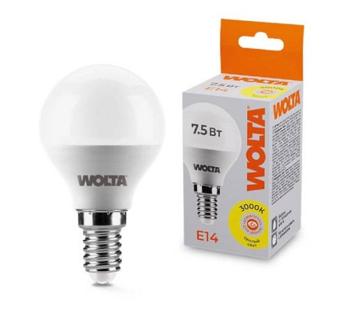 Лампа светодиодная Wolta E14 7.5Вт 3000K 25Y45GL7.5E14