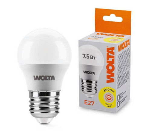 Лампа светодиодная Wolta E27 7.5Вт 3000K 25Y45GL7.5E27