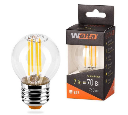 Лампа светодиодная Wolta E27 7Вт 3000K 25Y45GLFT7E27