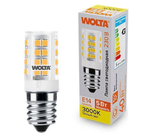 Лампа светодиодная Wolta E14 5Вт 3000K WSTD-JCD-5W3KE14-C