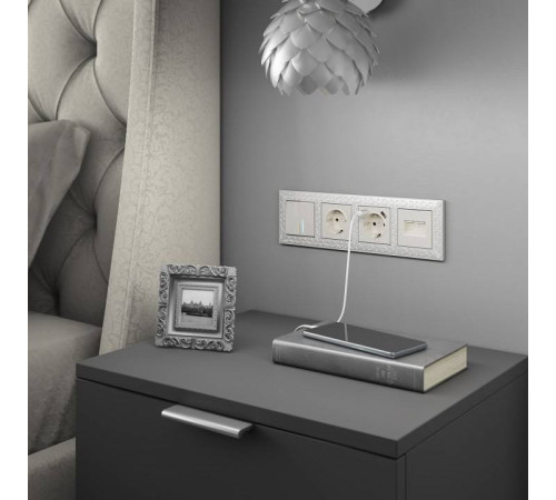 Выключатель проходной двухклавишный с подсветкой без рамки Werkel перламутровый рифленый W1122113