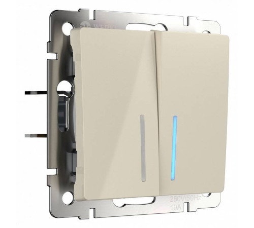 Выключатель проходной двухклавишный с подсветкой без рамки Werkel Слоновая кость W1120103