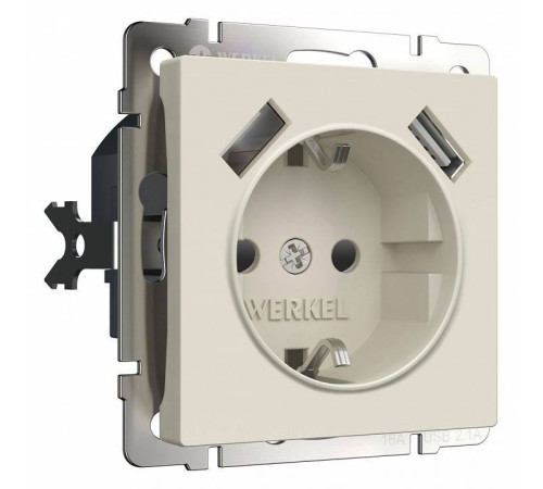 Розетка с заземлением и с шторками и 2хUSB, без рамки Werkel Айвори матовый W1171562