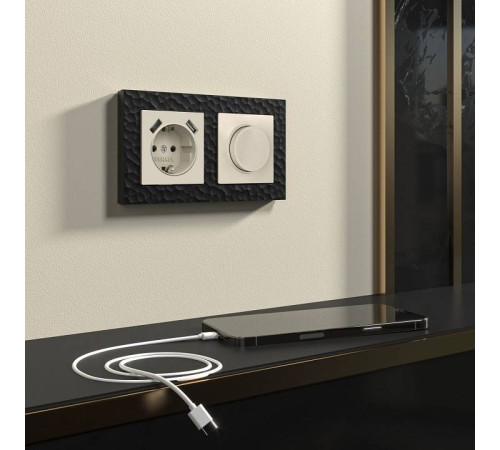 Розетка с заземлением и с шторками и 2хUSB, без рамки Werkel Айвори матовый W1171562