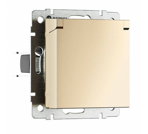 Розетка с заземлением и со шторкой, без рамки с крышкой Werkel шампань W1171211