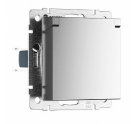 Розетка с заземлением и со шторкой, без рамки с крышкой Werkel серебряный матовый W1171265