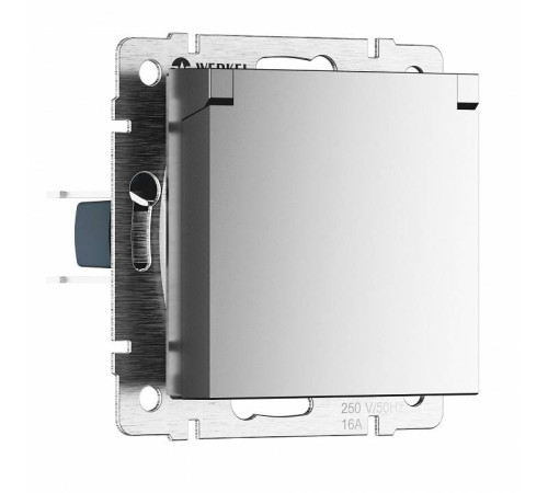 Розетка с заземлением и со шторкой, без рамки с крышкой Werkel серебряный матовый W1171265