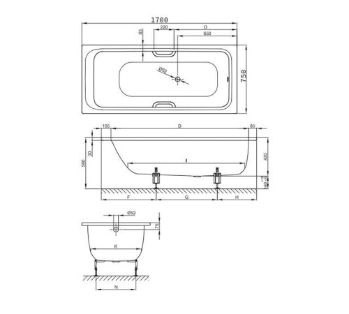 Ванна встраиваемая Bette Select 170х75х42 см BetteGlasur Plus белая 3412-000 PLUS