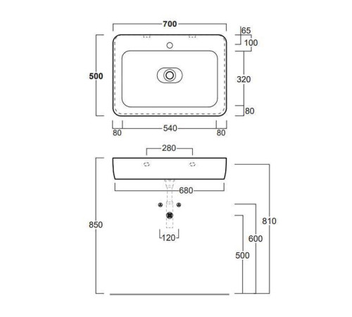 Раковина накладная/подвесная Simas Henges 70х50 см 1 отверстие донный клапан белый HE10bi/PLHE