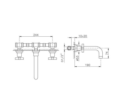 Смеситель для раковины Nicolazzi Mac Kinley 05 встраиваемый на 3 отверстия золото 2207GO29