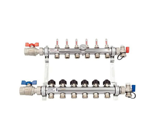 Комплект коллекторов REHAU HKV-D с расходомерами, термоклапанами и шаровыми кранами 6 выходов 1 x 3/4 12080613002
