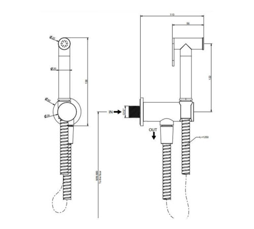 Гигиенический душ настенный Gessi Tradizione Black Metal Brushed PVD 14331#707
