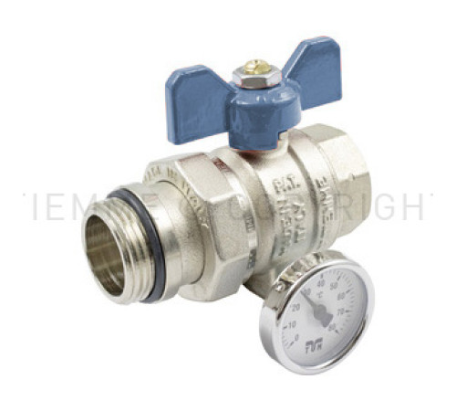 Кран шаровой Tiemme полнопроходной 1 НР/ВР с термометром синяя бабочка 2120042