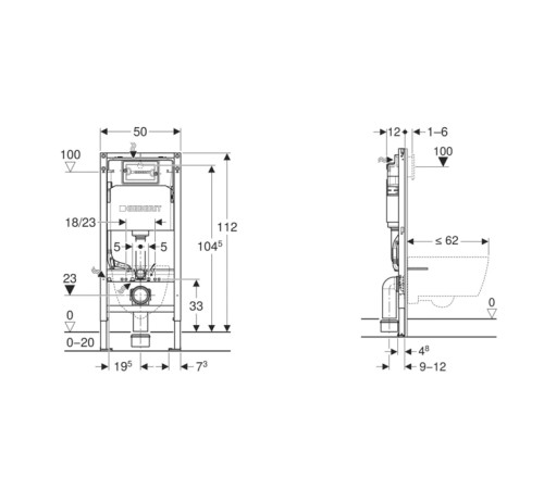 Инсталляция для унитаза Geberit Duofix Delta 112 см с креплением и клавишей Delta01 458.149.21.2