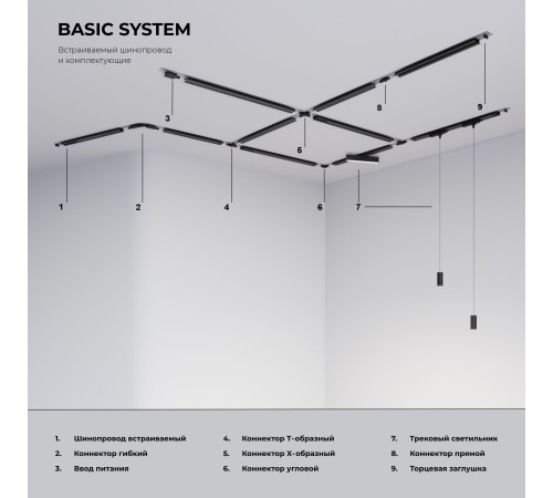 Ввод питания и заглушка торцевая для однофазного встраиваемого шинопровода черный TRPF-1-BK