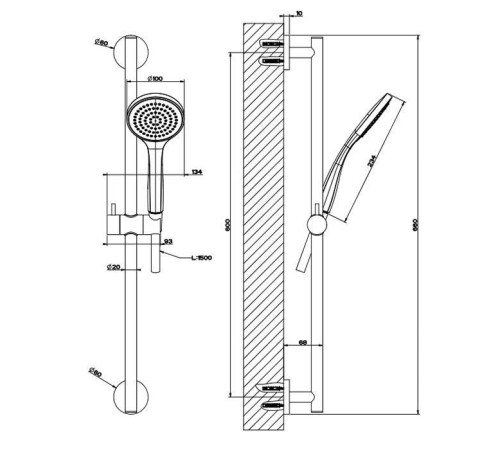 Душевой гарнитур Gessi Emporio со штангой и ручным душем Finox Brushed Nickel 47304#149