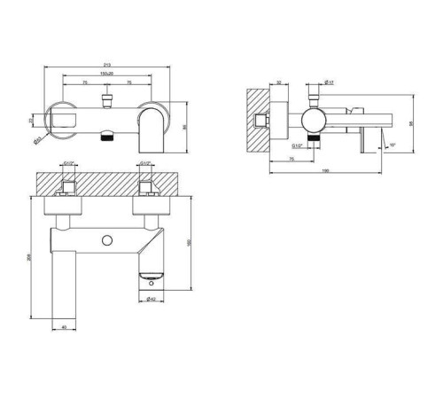 Смеситель для ванны Gessi Emporio Via Manzoni настенный с переключателем хром 38613#031