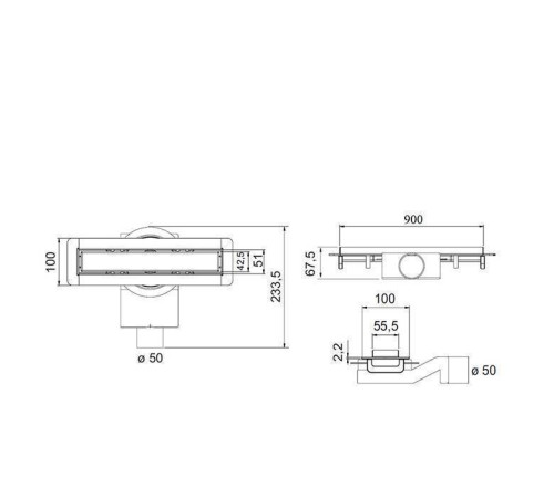 Трап душевой Plumberia Selection PS MODULAR 4x90 см с двусторонней накладкой золото брашированное PSM90OB