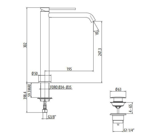 Смеситель для биде Gattoni Circle Two на 1 отверстие с донным клапаном черный матовый 9150/91NO