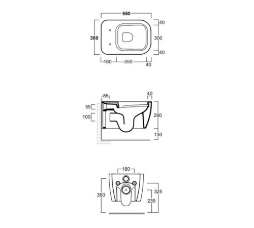 Унитаз подвесной Simas Henges безободковый 38х55 см цемент матовый HE18 cemento matt
