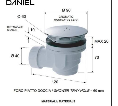 Сифон для душевого поддона Daniel Rubinetterie 60 мм бронза A911 90