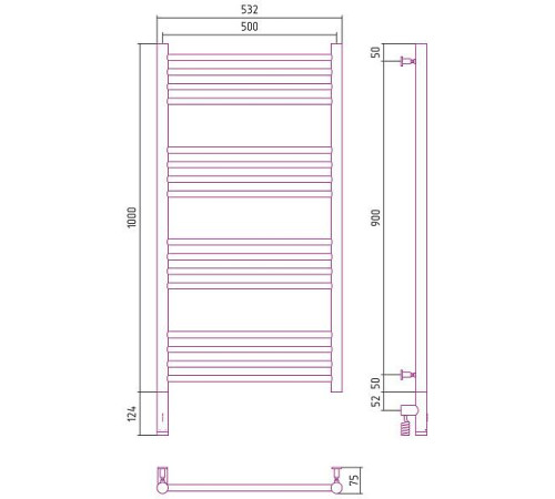 Полотенцесушитель электрический Сунержа Богема 3.0 500x1000 мм левый матовая шампань 022-5804-1050