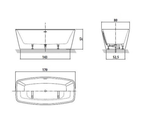 Ванна акриловая отдельностоящая Jacuzzi Esprit 170x80x57 см 9443815A
