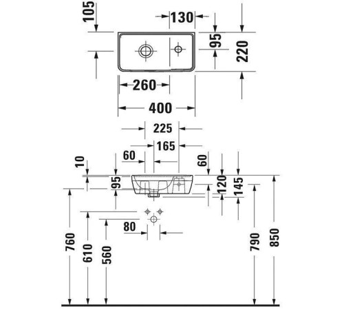 Раковина подвесная Duravit D-Neo 40 см без перелива 1 отверстие 0739400041
