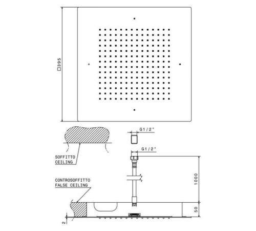 Верхний душ Newform Head Showers 40х40 см квадратный потолочный хром 683.21.018