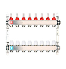 Комплект коллекторов Gappo G424 1 x 3/4 EK 8 выходов нержавеющая сталь с расходомерами и кронштейнами G424-8