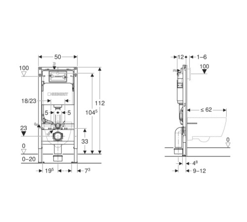 Инсталляция для унитаза Geberit Duofix Delta 112 см с креплением и клавишей Delta20 458.163.21.2