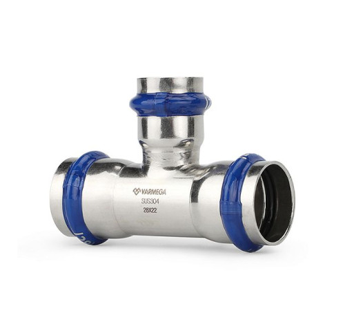 Тройник раструбный переходный Varmega Inox Press 22x15x22 мм VM719221522