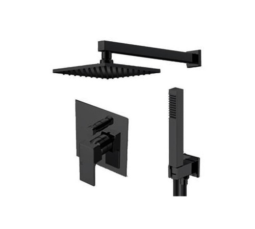 Душевой комплект встраиваемый Gattoni Kubik верхний душ 250х250 мм черный матовый 2590/25NO