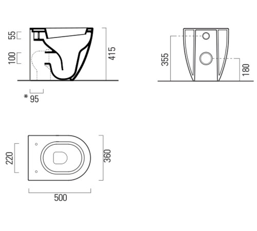 Унитаз приставной безободковый GSI Pura 550х360 мм Swirlflush белый глянцевый 8890FT11