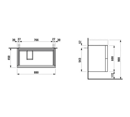 Тумба с раковиной Laufen Kartell 88х45х60 см 2 ящика полка справа белый матовый 8.1033.8.000.111.1/4.0761.8.033.640.1