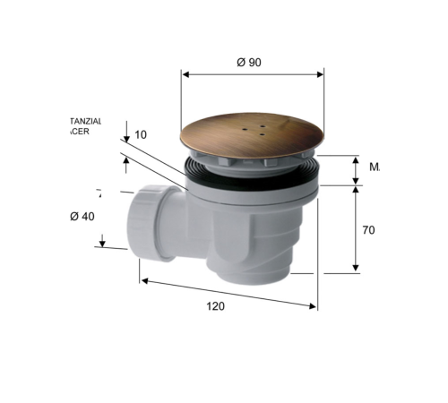 Сифон для душевого поддона Daniel Rubinetterie 60 мм бронза A911 90