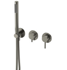 Смеситель встраиваемый AQUAMERIT на 3 потребителя с внутренней частью лейкой и шлангом металл AQM8805GM