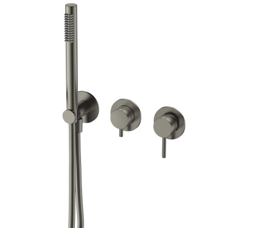 Смеситель встраиваемый AQUAMERIT на 3 потребителя с внутренней частью лейкой и шлангом металл AQM8805GM