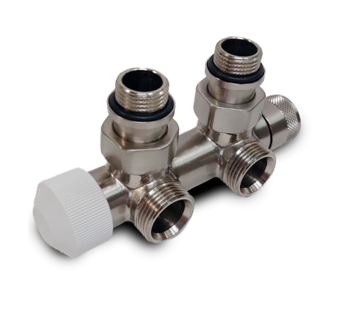 Узел нижнего подключения термостатический SR Rubinetterie угловой правый 1/2 x 3/4 E никель матовый 0684-1500NSE0