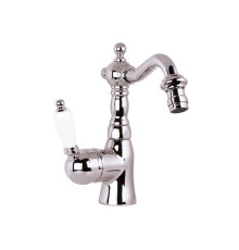 Смеситель для биде Gattoni Orta с высоким изливом белая ручка и донный клапан хром 2751/27C0