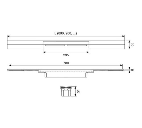 Комплект дренажного канала TECE 1000 мм нержавеющая сталь 671000/673002/674000
