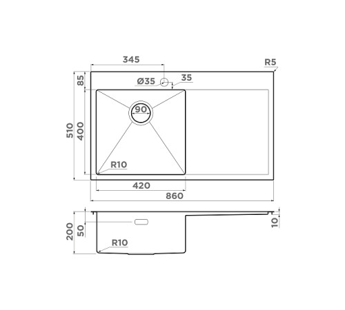 Кухонная мойка Omoikiri Akisame 86-L-IN 86x51 см нержавеющая сталь 4993760