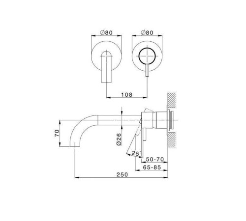 Смеситель для раковины Cisal Less New настенный хром LN00551E21